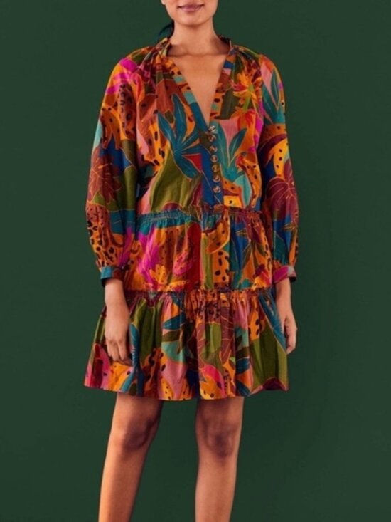 FARM Rio Dresses & Skirts - Farm Rio - Mini, long sleeve - Leopards Jungle